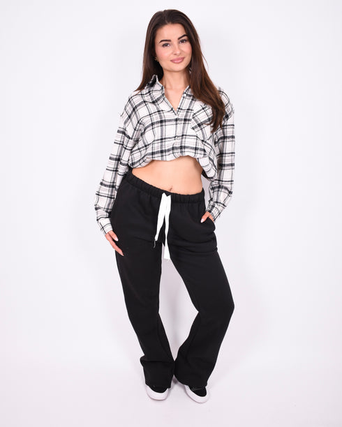 Checked rhinestone blouse black