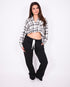 Checked rhinestone blouse black