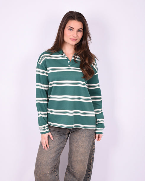 striped polo sweater green