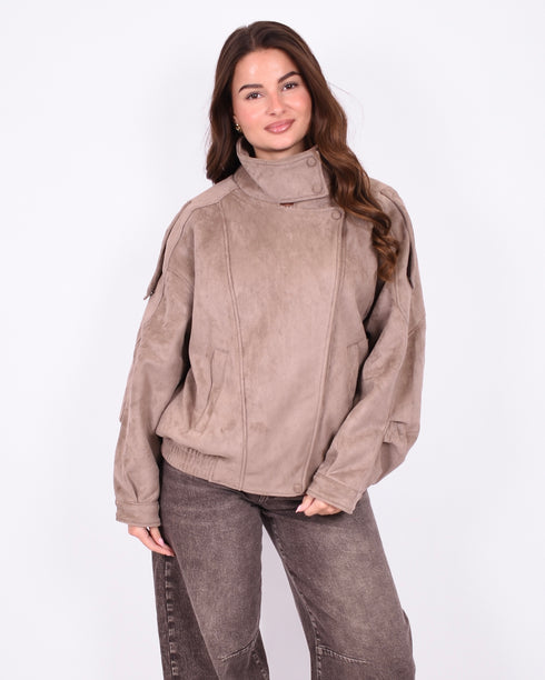 Suede bomber jacket taupe