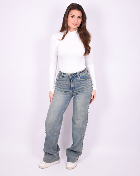 studs wide leg stretch jeans vintage blue