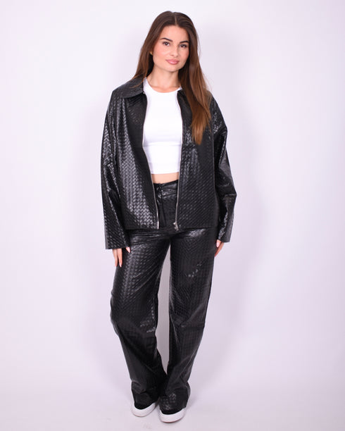 Braided leather jacket black