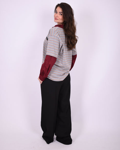 longsleeve striped shirt grey/bordeaux