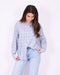 checkered rhinestone blouse light blue