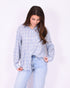 checkered rhinestone blouse light blue