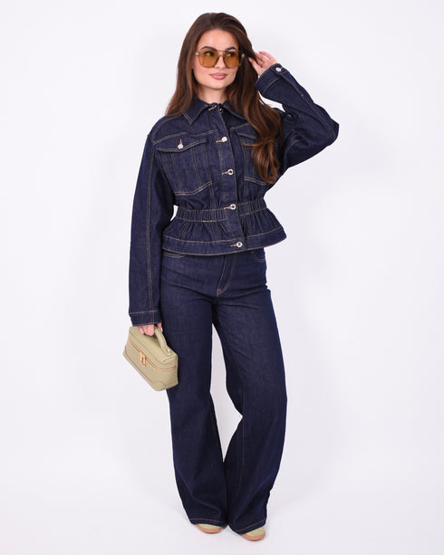 pocket wide leg stretch jeans dark blue