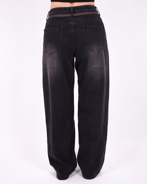 Leather waist jeans dark grey