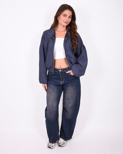 Petit dark blue barrel stretch jeans
