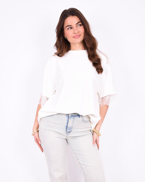 lace back split t-shirt white