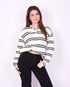 striped polo sweater creme