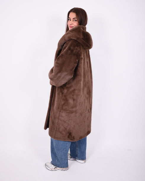 maxi faux fur coat brown