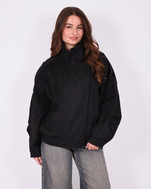 suede bomber jacket black