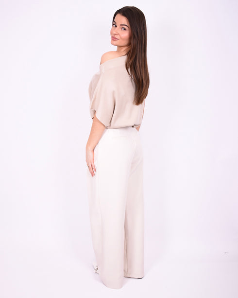 Pleated pantalon creme