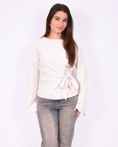 Flared sleeve bow top crème