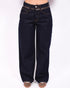 Leather waist jeans dark blue