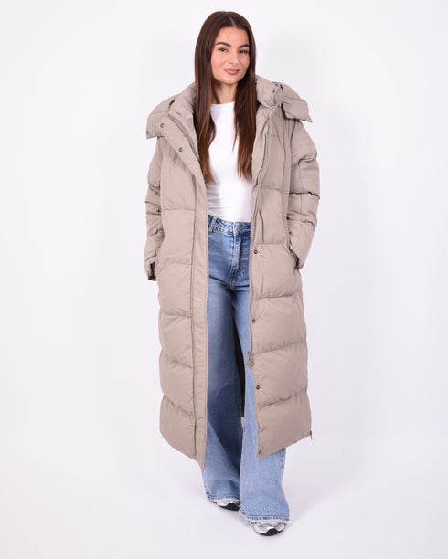 maxi puffer coat taupe
