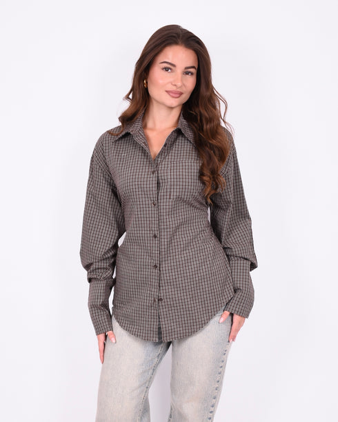 checkered snatch blouse brown