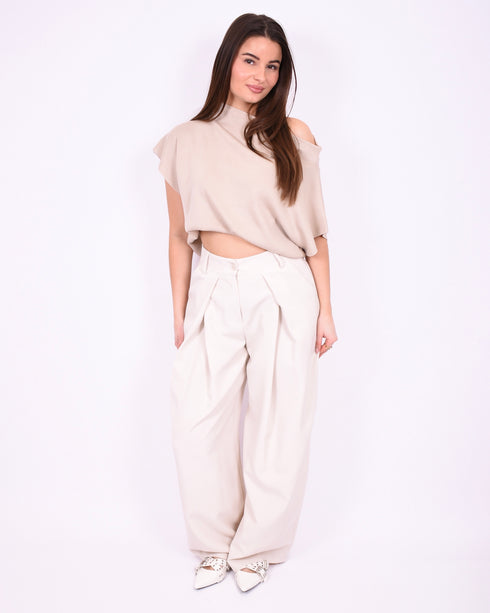 Pleated pantalon creme