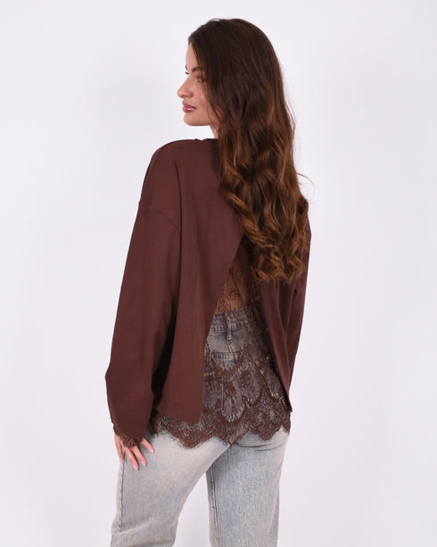 Lace split longsleeve brown