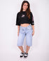 studs cross waist stretch jort