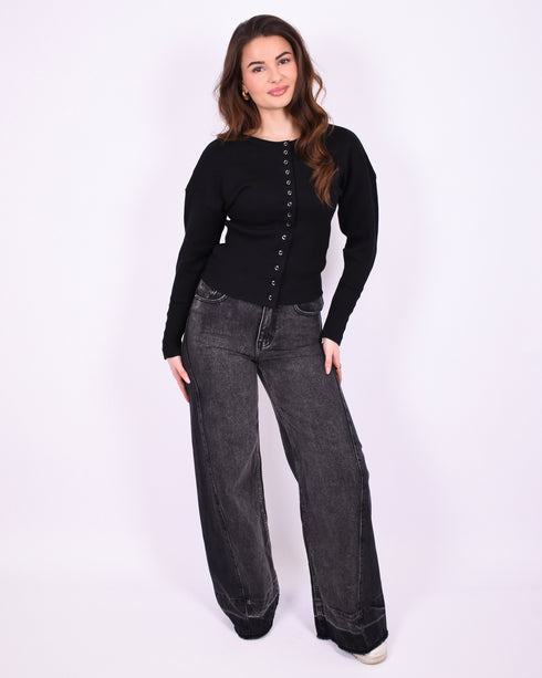 Patch tall wide leg jeans black