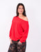 off shoulder studs sweater red
