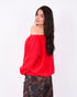 off shoulder studs sweater red