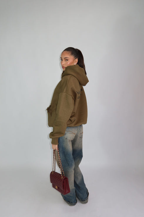 Priority destroyed hoodie kaki