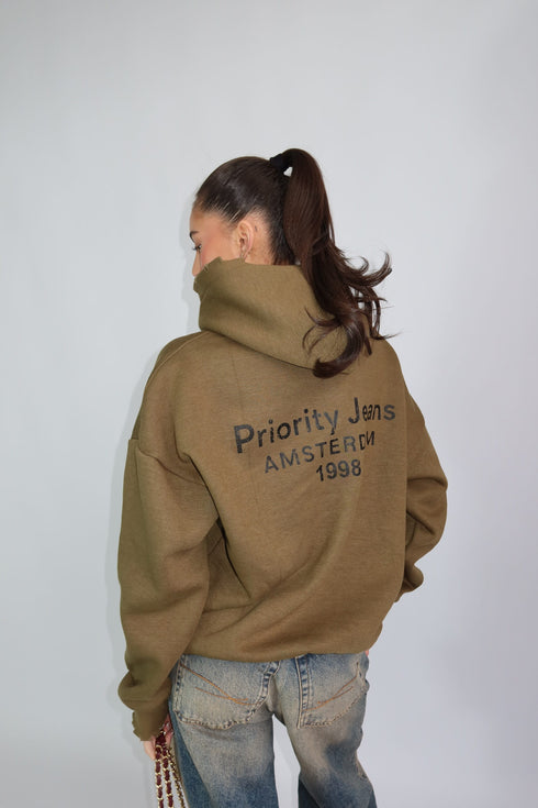 Priority destroyed hoodie kaki