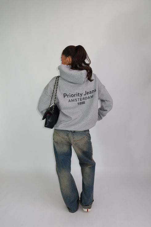 Priority destroyed hoodie grey
