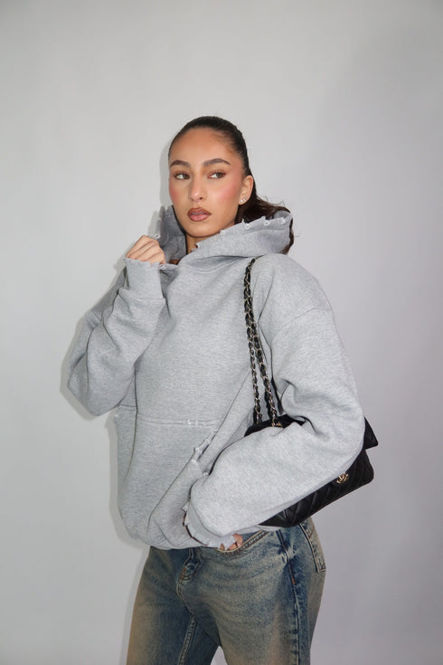 Priority destroyed hoodie grey