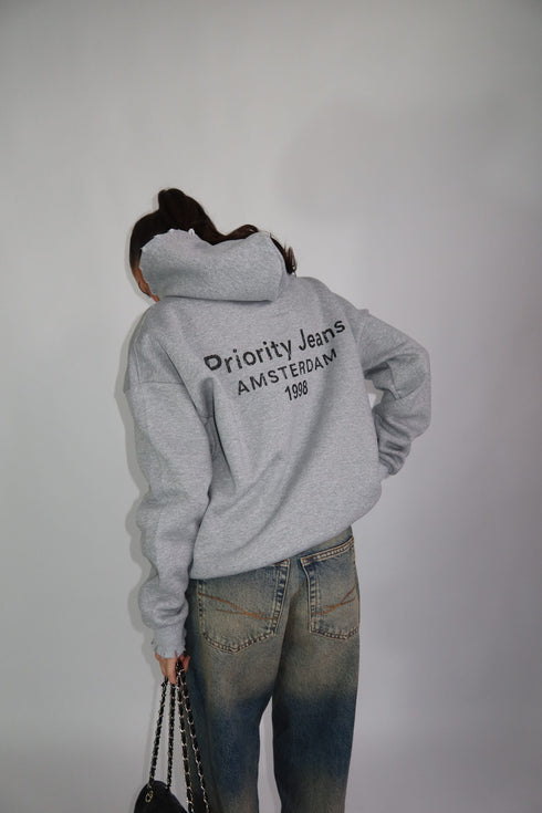 Priority destroyed hoodie grey