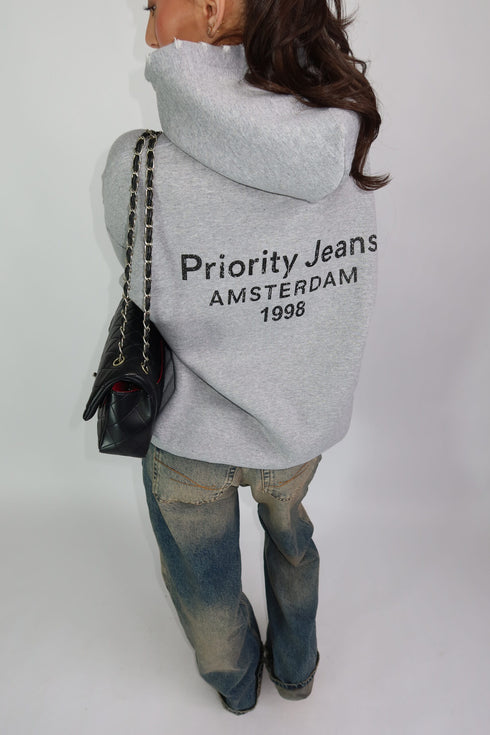 Priority destroyed hoodie grey