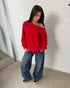 off shoulder studs sweater red