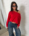 off shoulder studs sweater red