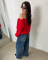 off shoulder studs sweater red
